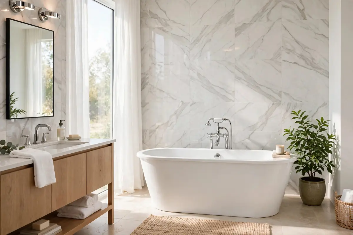 Tidy bathroom plumbing in a Danville home